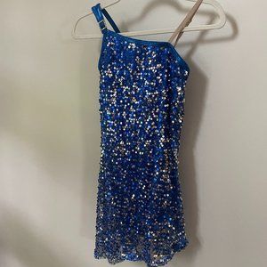 Royal blue sequin figure skating or dance dress